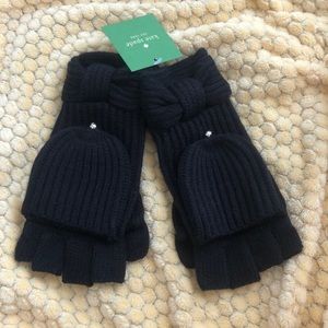 NWT Kate Spade ♠️ Black Bow Pop Top Mittens
